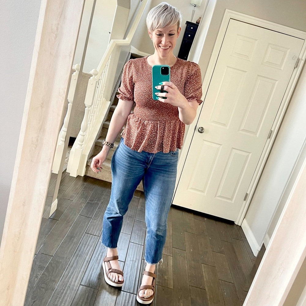 Adorable Smocked Peplum Floral Blouse